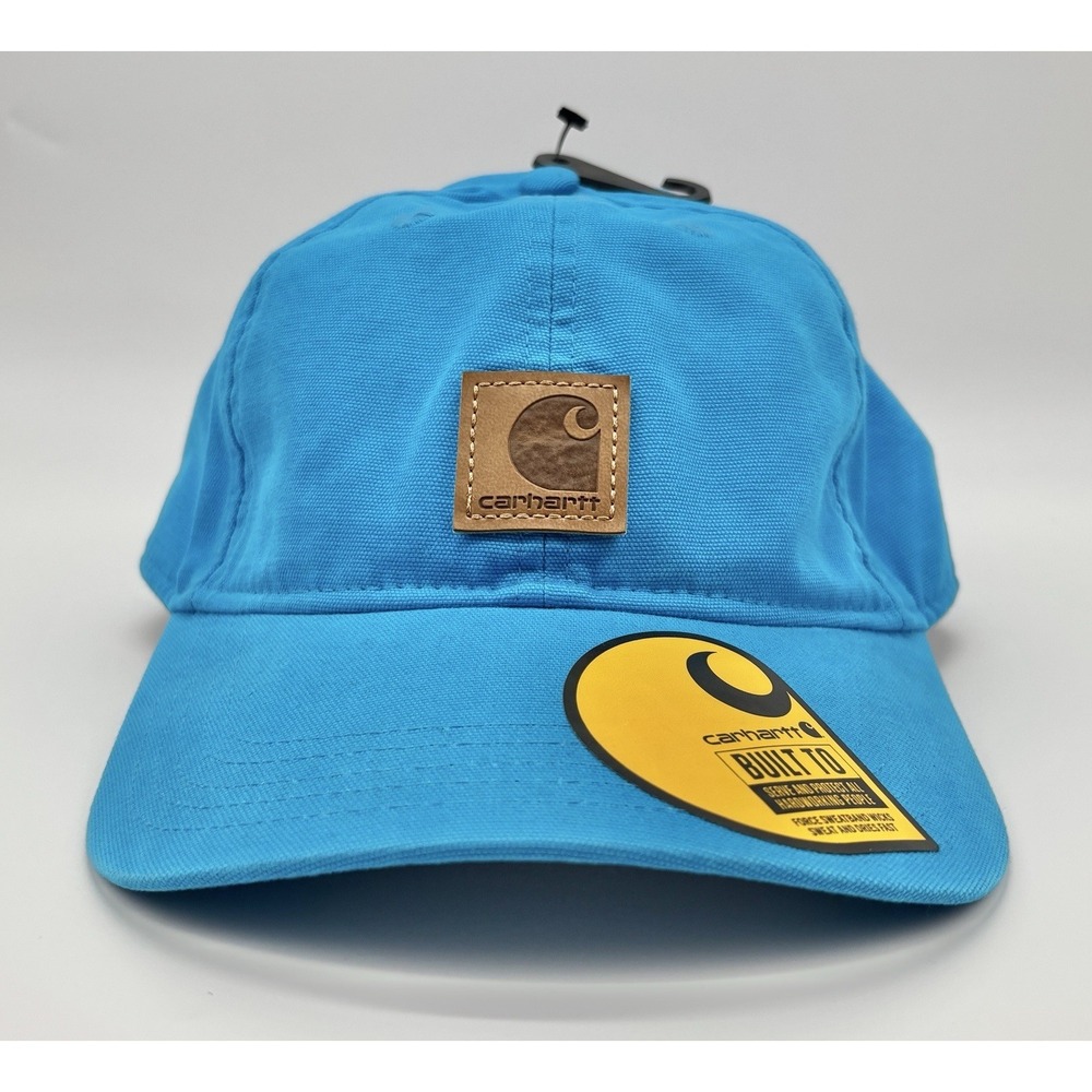 Carhartt Canvas Cap Hat Blue Leather Logo Strapback Adjustable AH0289 OS